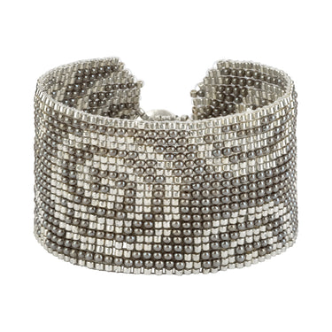 Brazalete Telar Plata Grueso Espirales Gris Aperlado